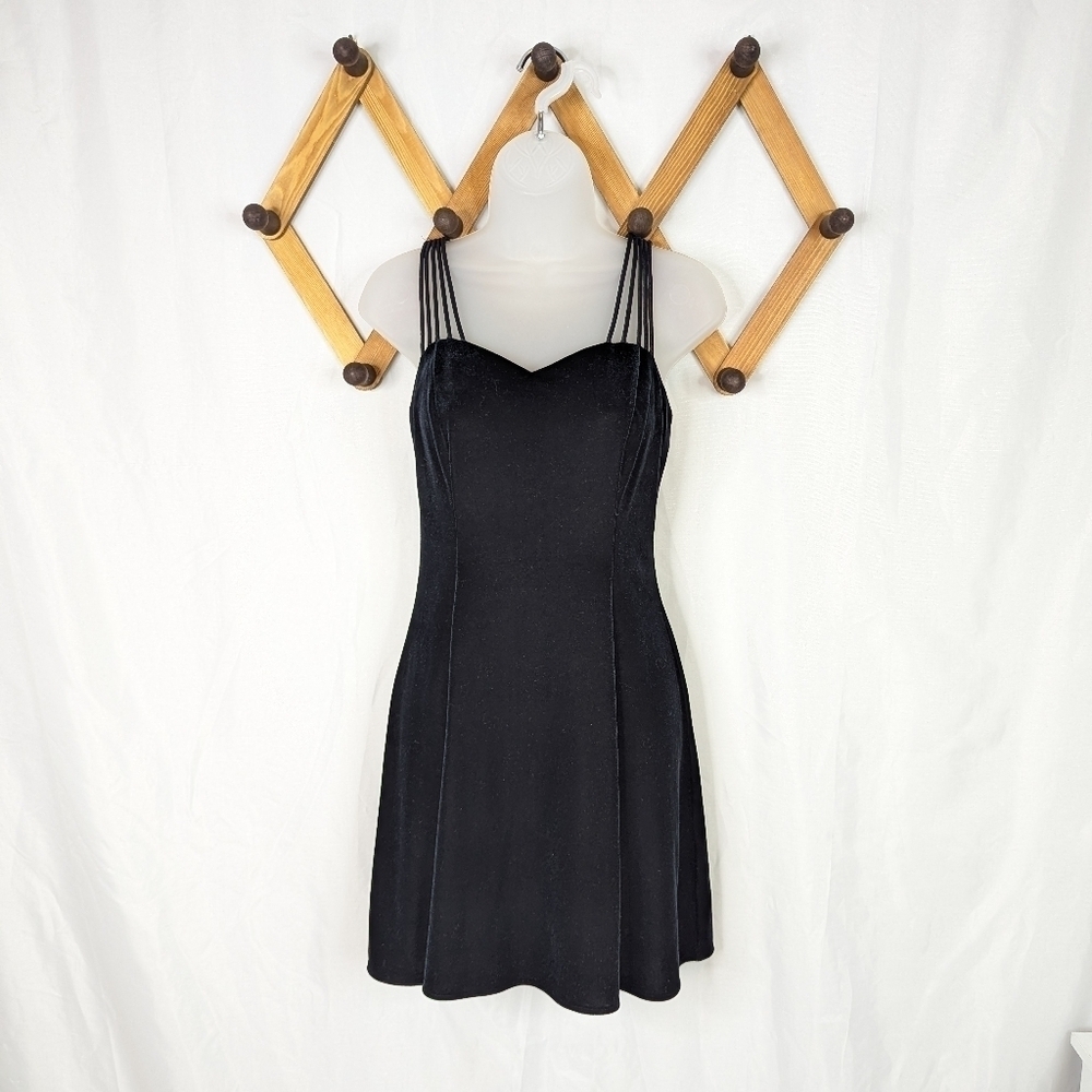 Jump Vintage Y2K 90s Velvet Mini Little Black Dress Size XS